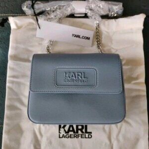 Karl Lagerfeld Leather Crossbody Bag with Chain Strap Light Blue